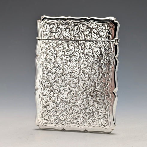 1906 British antique floral engraved sterling silver card case 51g William Atkin